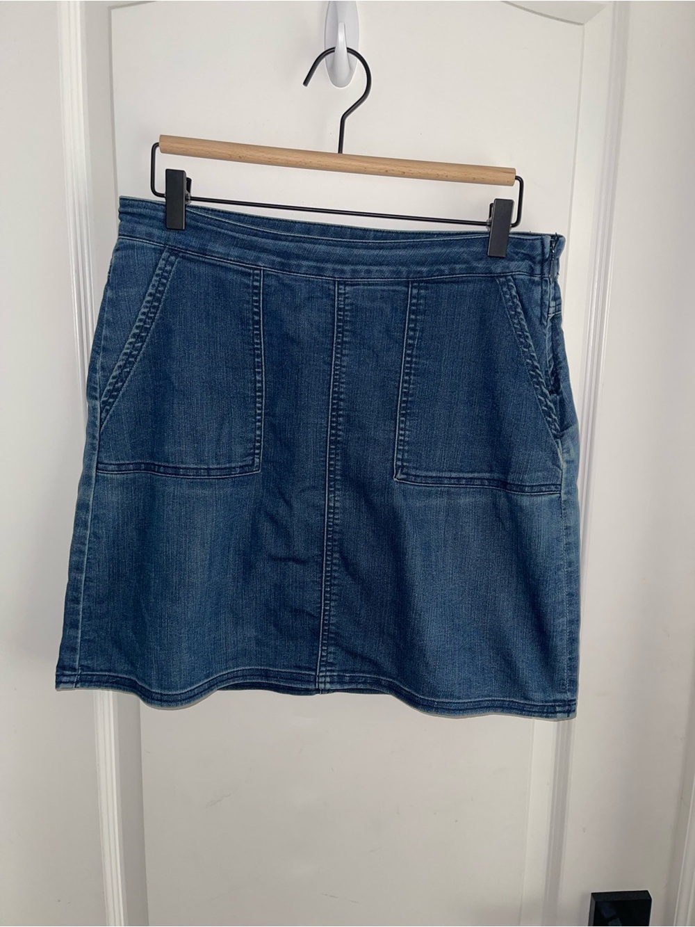 Prana Denim Mini Skirt Size 4 Blue Jean Skirt Casual Stretch Pocket Skirt